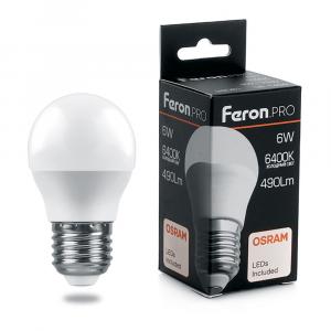 Лампа светодиодная LB-1406 Шарик E27 6W 6400K 490Lm Feron.PRO