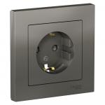 Розетка 1-м 16А С/У З/К со штор.в сборе с рамкой Сталь AtlasDesign