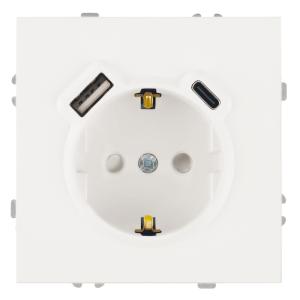 Розетка 1-м 16А С/У З/К со шторками+USB + Type C Белый фарфор Эмили