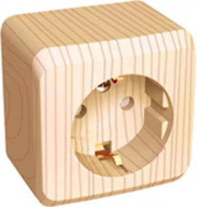 Розетка 1-м 16А О/У З/К со шторками Сосна Etude