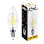 Лампа сд Е14 C35 9W 2700K филамент свеча  прозрач. LB-73 Feron