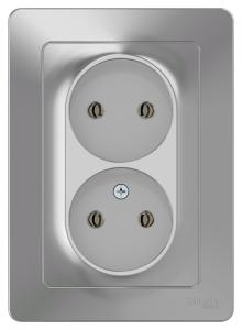 Розетка 2-м 16А С/У Алюминий Blanca