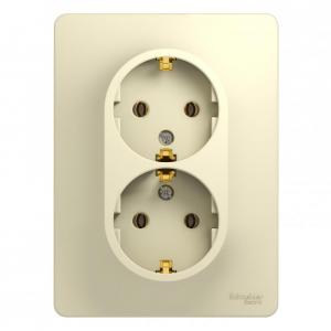 Розетка 2-м 16А С/У З/К в сборе с рамкой Бежевый Glossa