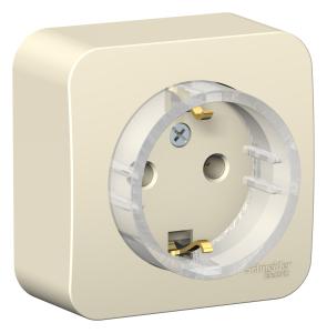Розетка 1-м 16А О/У З/К с кольцом изолирующая пластина Молочная Blanca