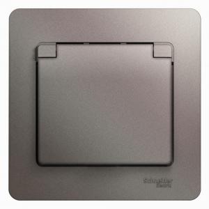 Розетка 1-м 16А С/У З/К со шторками с крышкой в сборе с рамкой  IP20 Платина Glossa