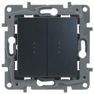 Переключатель 2-клавишный с подсветкой, 10А, авт. клем Антрацит Legrand Etika