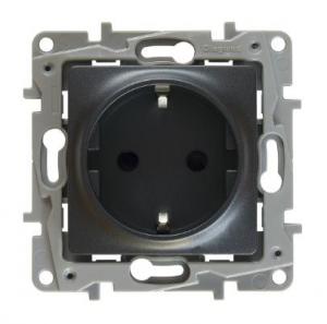 Розетка с/з со шторками, винт. клеммы, 16А, 250 В Антрацит Legrand Etika