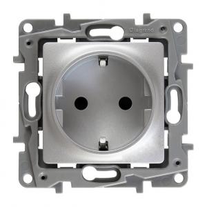 Розетка с/з со шторками, авт. клем. Алюминий Legrand Etika