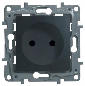 Розетка б/з со шторками, винт. клем. Антрацит Legrand Etika