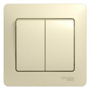 Выключатель 2-кл 10А С/У в сборе с рамкой Бежевый Glossa