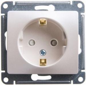 Розетка 1-м 16А С/У З/К со шторками Молочный Glossa