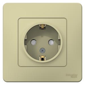 Розетка 1-м 16А С/У З/К со шторками Бежевый Blanca