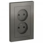 Розетка 2-м 16А С/У со шторками в сборе с рамкой Сталь AtlasDesign