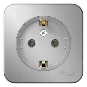 Розетка 1-м 16А О/У З/К с кольцом изолирующая пластина  Алюминий Blanca