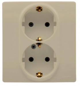 Двойная розетка с/з, винты Слоновая кость Etika Legrand