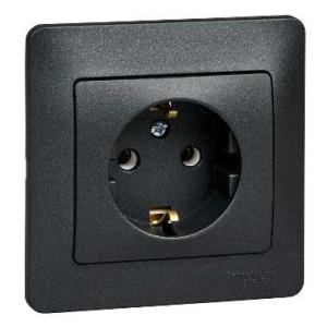 Розетка 1-м 16А С/У З/К в сборе с рамкой Антрацит Glossa