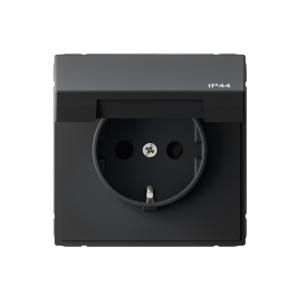 Розетка 1-м 16А С/У З/К со шторками с крышкой IP44 Карбон ArtGallery Aqua