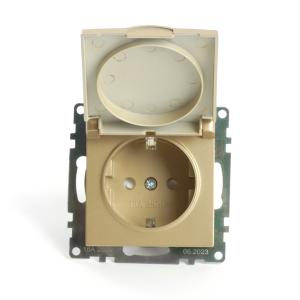 Розетка 1-м 16А С/У З/К со шторками с крышкой Золото Катрин