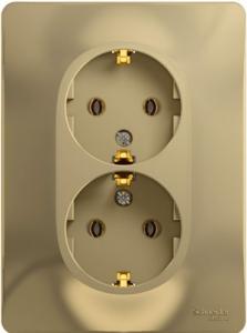 Розетка 2-м 16А С/У З/К в сборе с рамкой Титан Glossa