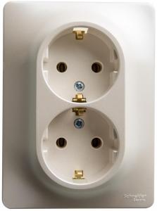 Розетка 2-м 16А С/У З/К в сборе с рамкой Перламутр Glossa