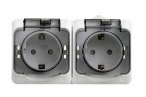 Розетка 2-м 16А О/У З/К со шторками IP44 Белый Etude