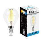 Лампа сд Е27 G45  9W 6400К филамент шар прозрач.LB-509 Feron