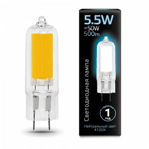 Лампа светодиодная Gauss G4 AC220-240V 5.5W 4100K Glass 1/10/200
