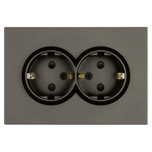 Розетка 2-м 16А С/У З/К со шторками Антрацит Эмили