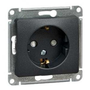 Розетка 1-м 16А С/У З/К со шторками Антрацит Glossa
