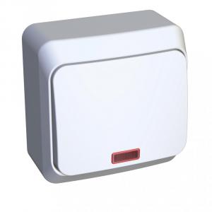 Переключатель 1-кл 10А О/У с индикатором Белый Etude