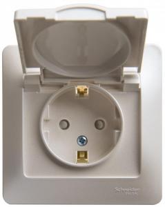 Розетка 1-м 16А С/У З/К со шторками с крышкой в сборе с рамкой IP20 Перламутр Glossa