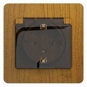Розетка 1-м 16А С/У З/К со шторками с крышкой в сборе с рамкой  IP20 Дуб Glossa