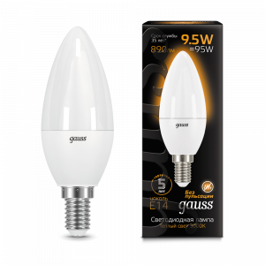 Лампа светодиодная Gauss Candle E14 9.5W 3000К 1/10/50