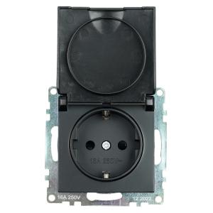 Розетка 1-м 16А С/У З/К со шторкой с крышками IP20 Черный Катрин