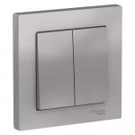 Выключатель 2-кл 10А С/У в сборе с рамкой Алюминий AtlasDesign
