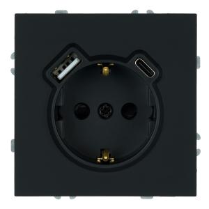 Розетка 1-м 16А С/У З/К со шторками+USB + Type C Черный уголь Эмили
