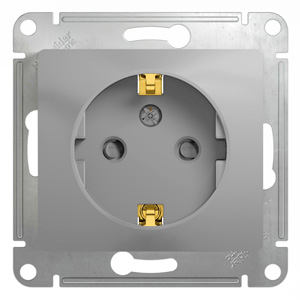 Розетка 1-м 16А С/У З/К со шторками Алюминий Glossa