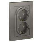 Розетка 2-м 16А С/У З/К со штор.в сборе с рамкой Сталь AtlasDesign