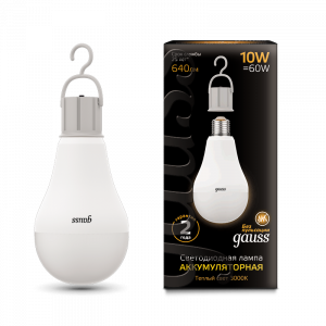Лампа LED A60 10W E27 640lm 3000K с Li-Ion аккумулятором Gauss