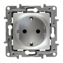 Розетка с/з со шторками, винт. клеммы, 16А, 250 В Алюминий Legrand Etika