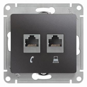 Розетка RJ11+RJ45 кат.5E С/У Графит Glossa