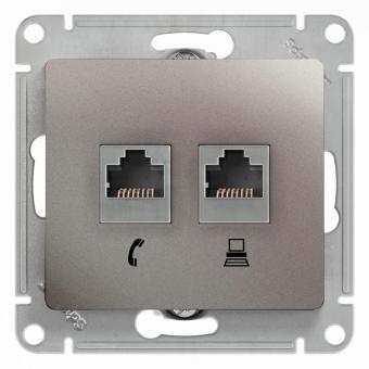 Розетка RJ11+RJ45 кат.5Е С/У Платина Glossa