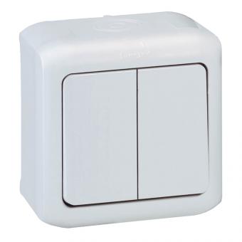 Переключатель 2-клавишный IP44 10А белый Legrand Quteo