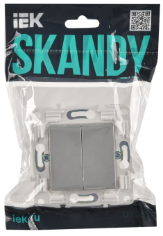 Переключатель 2-кл 10А C/У проходной Серебряный Skandy